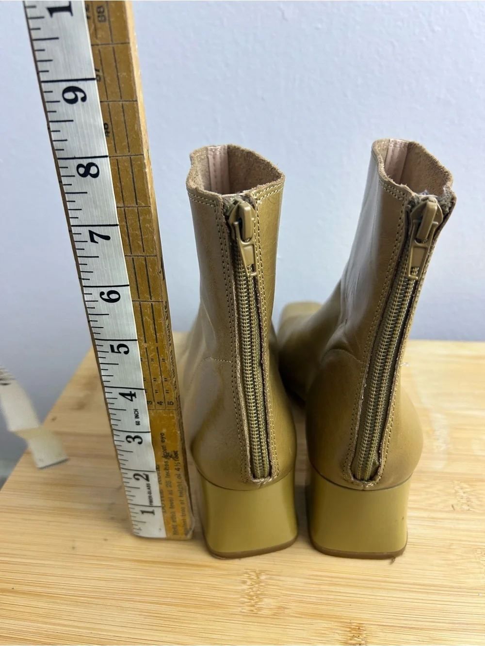 Mango Squared Toe Leather Ankle Boots Size 36 Women's Block Heel butter yellow